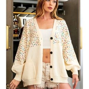 BiBi Cream Cardigan with sequins